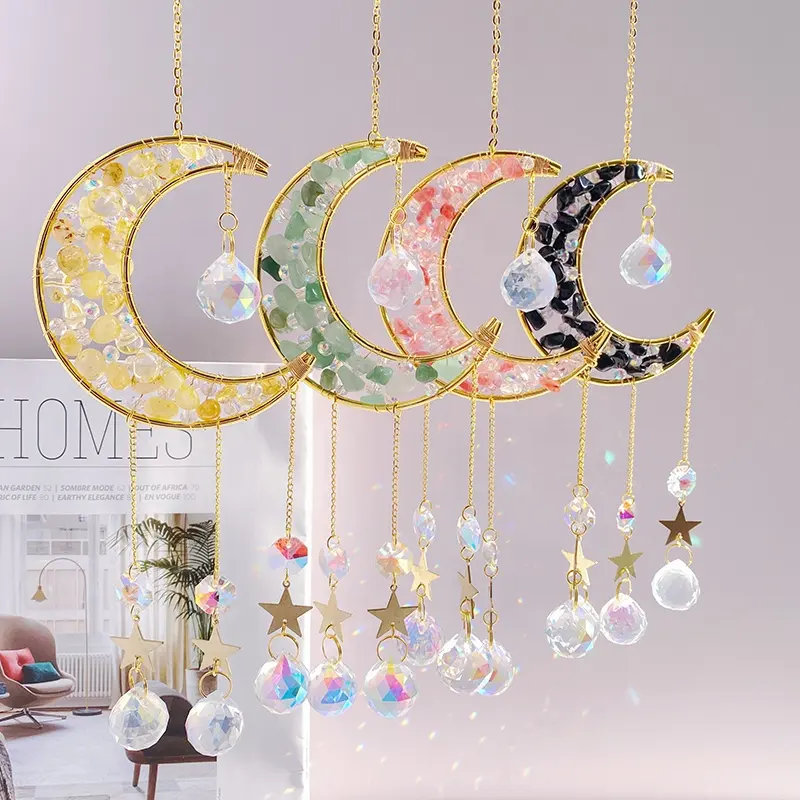 All'ingrosso golden light prism k9 beads hanging moon for window healing stones forniture fatte a mano con acchiappasole in cristallo naturale