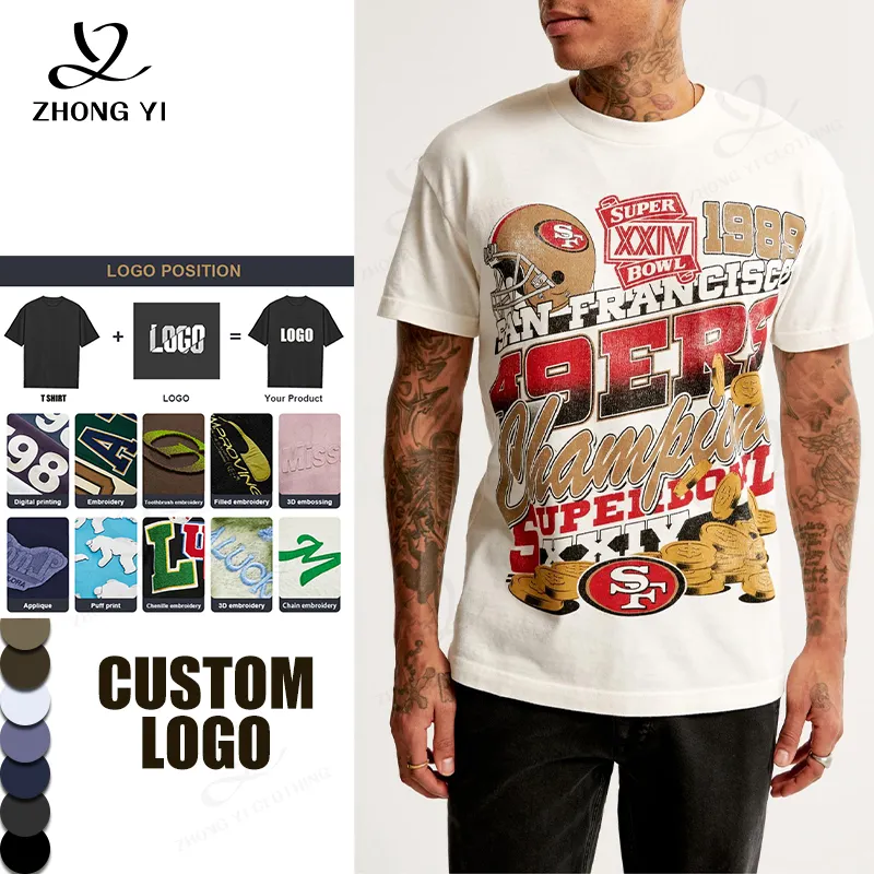 Camiseta Premium para hombre Camiseta de peso pesado con estampado grueso de algodón Unisex con logotipo personalizado de alta calidad