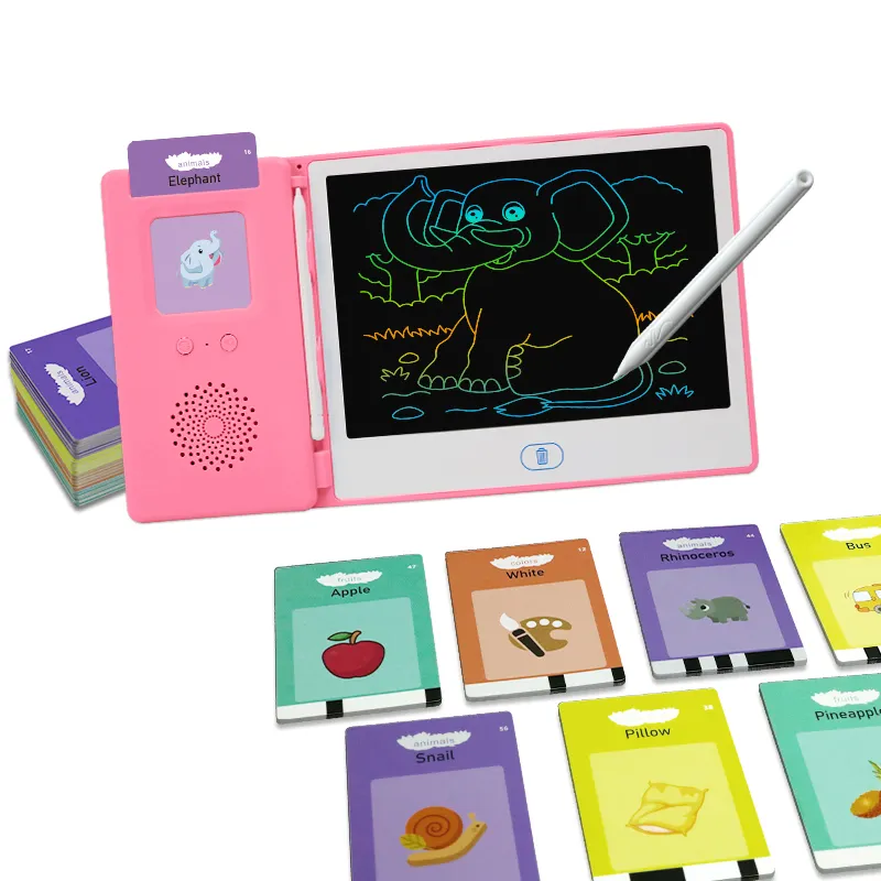 Máquina de tarjeta flash parlante de 224 palabras OEM de fábrica con tableta de escritura LCD tablero de dibujo digital juguetes educativos regalos de cumpleaños