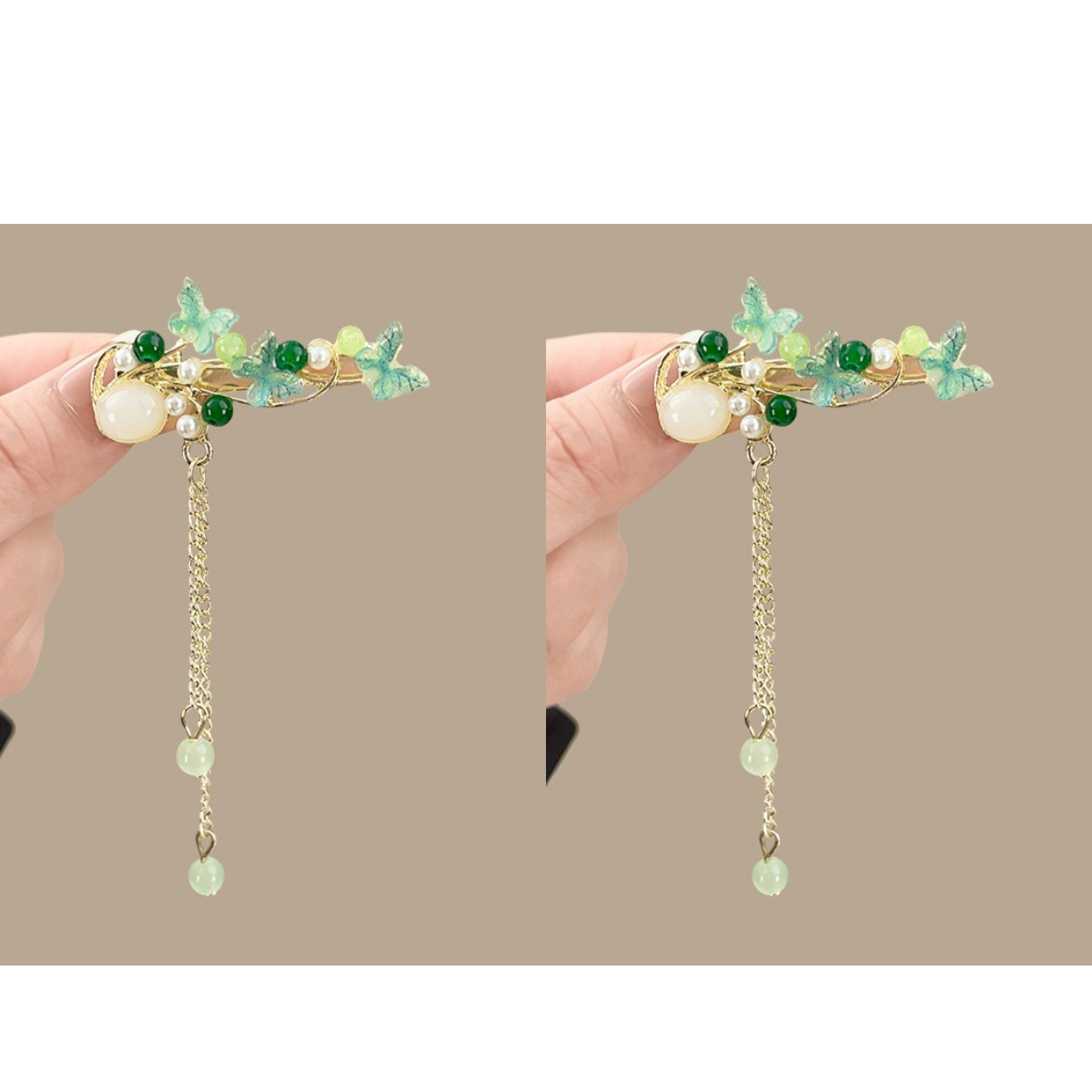 Ensemble de 2 perles papillon vert