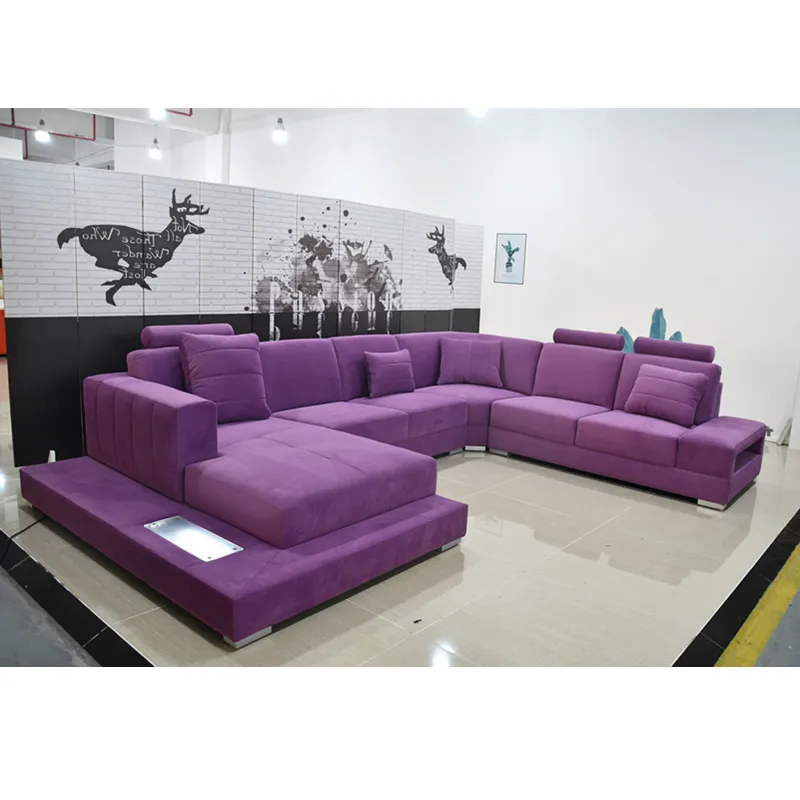 Элегантные Чистые фиолетовые бархатные модные диваны для гостиной ткань Рамка из березы набор мягких диванов с высокой эластичностью