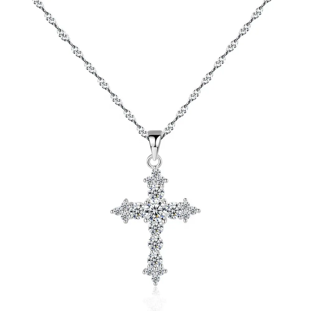 Gioielli da donna con ciondolo croce in argento Sterling 925 di lusso con diamanti pieni di zirconi cubici