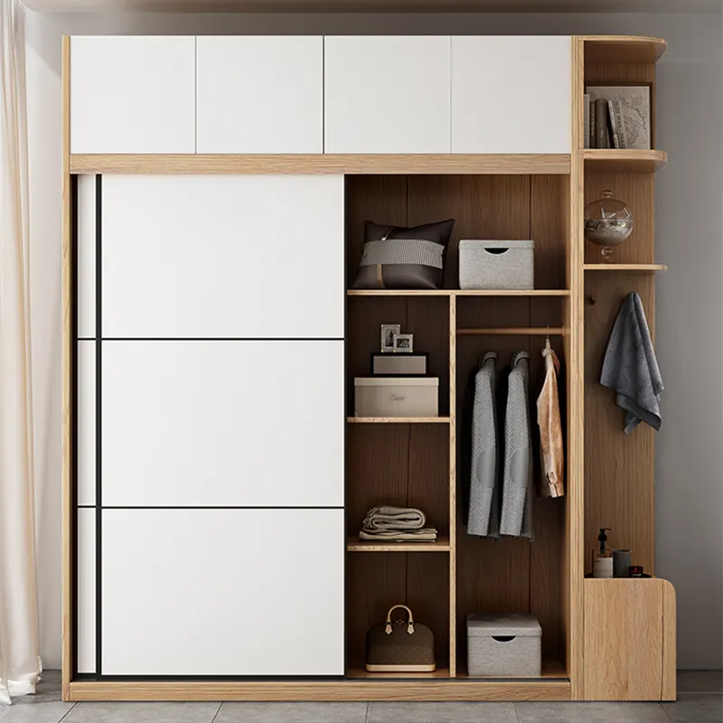 Simple Designs Minimalist Bedroom Furniture 2 Door Storage Clothes Cabinet Sliding Door Wooden Wardrobe Cabinets