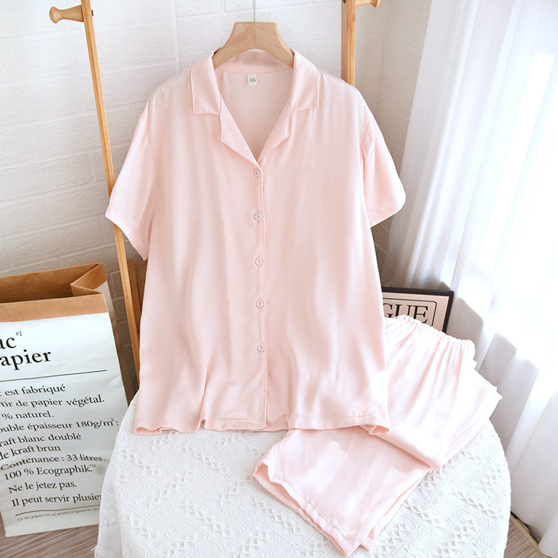 Satin Solid Color Women's Short and Long Suit - Orange Pink