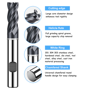 Azzkor TGA HRC65 Solid Carbide 4 Flutes End Mill CNC Cutter Tool for Metal <strong>Weldon</strong> Shank Flat Square Milling Cutter Router Bits - Product Image 3