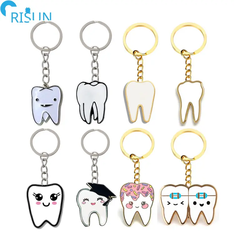 Llaveros de Metal personalizados para dentistas, llaveros de esmalte, llaveros dentales personalizados