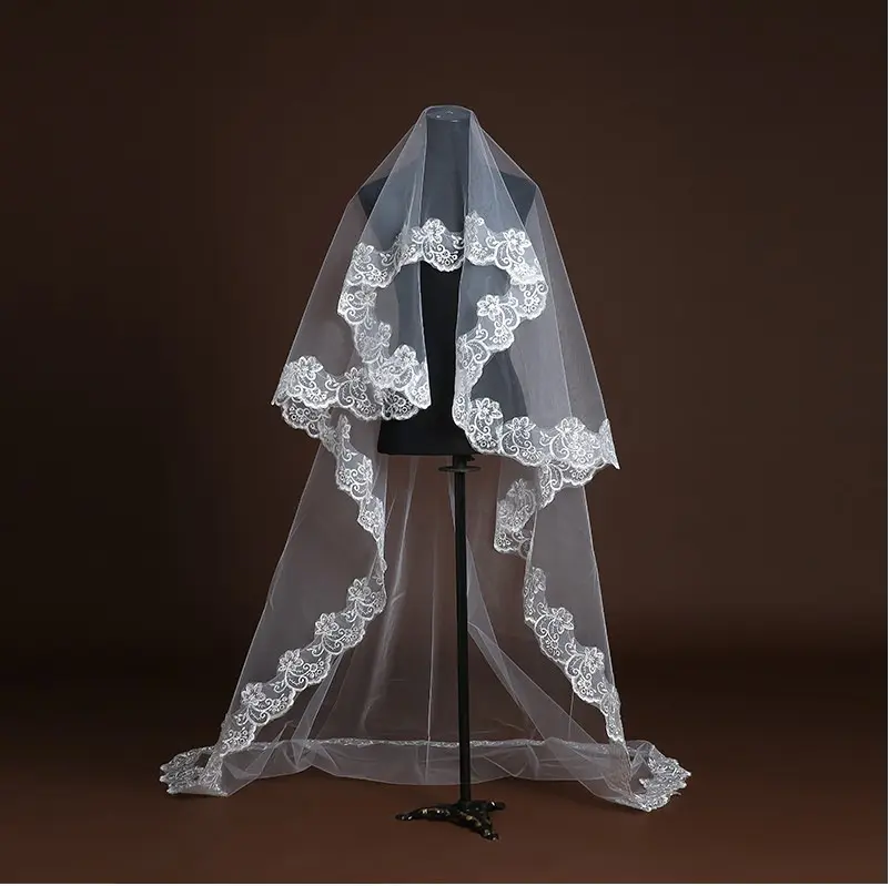 Wholesale Cheap Wedding Accessory 1.4M 1.9M And 2.9M Single Layer Short Veils With Lace Flower Bridal Veils