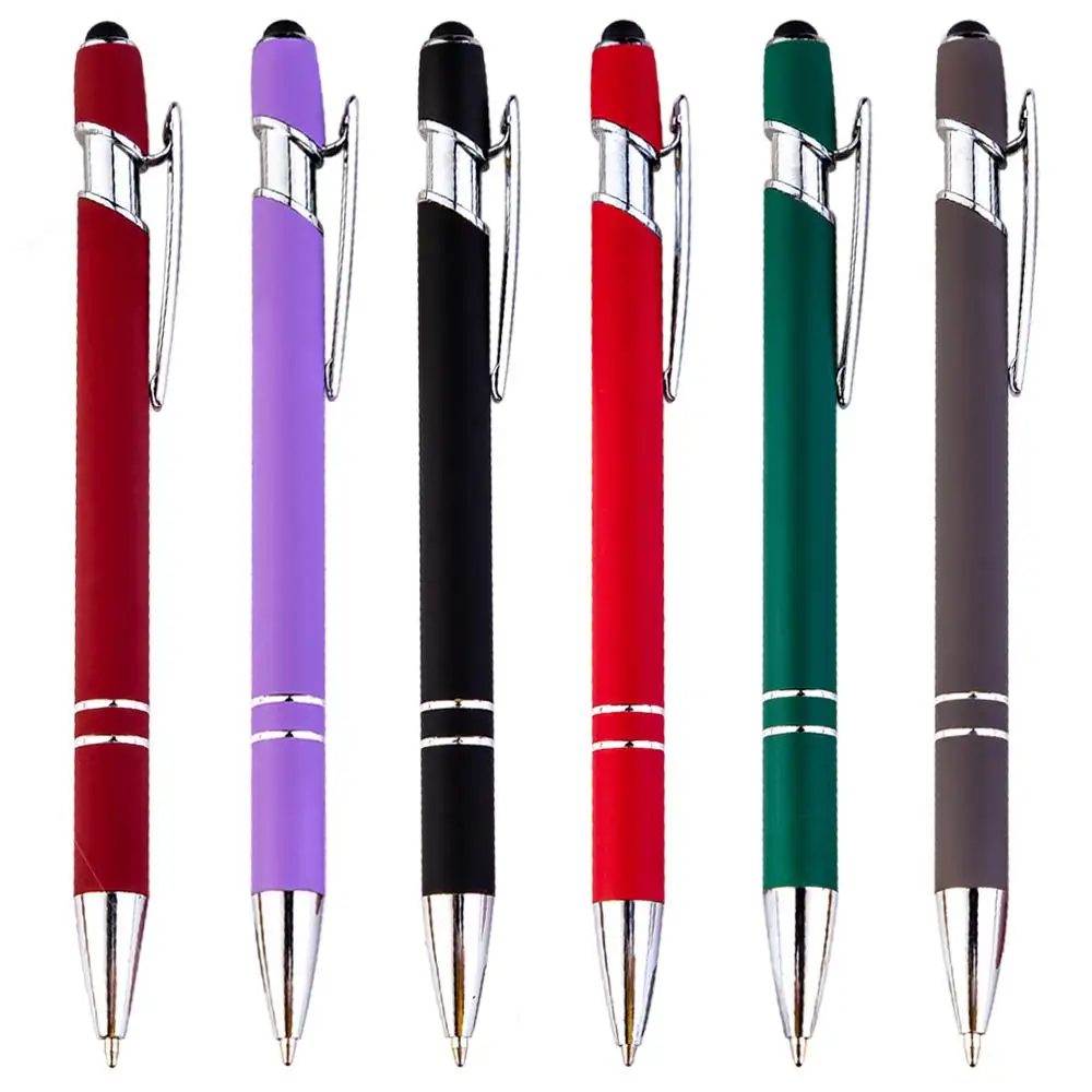 حار بيع الترويجية جديد متعددة الوظائف الكرة ستايلس لينة قلم شاشة اللمس 2 في 1 مع مخصص شعار قلم حبر جاف معدني الأقلام