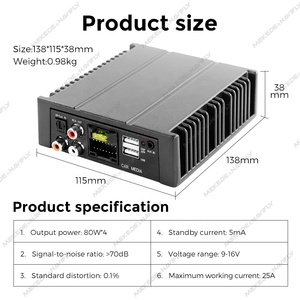 Navifly即插即用数字信号处理器功率放大器4470A 4 * 80w支持12v汽车用通用串行总线RCA辅助无线蓝牙音乐 - Product Image 2