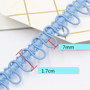 Largura 1.7 cm azul poliéster elástico botão da orelha, fivela, tira de borracha solta trava, laço, fita para gola de pele, sacos, roupas