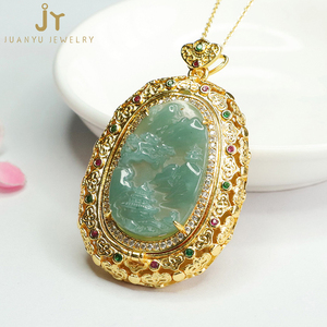 Open <strong>Top</strong> Gold Plated Jadeite Pendants Hand-carved Natural Burma <strong>Jade</strong> Pendants Landscape Painting Myanmar <strong>Jade</strong> Pendants