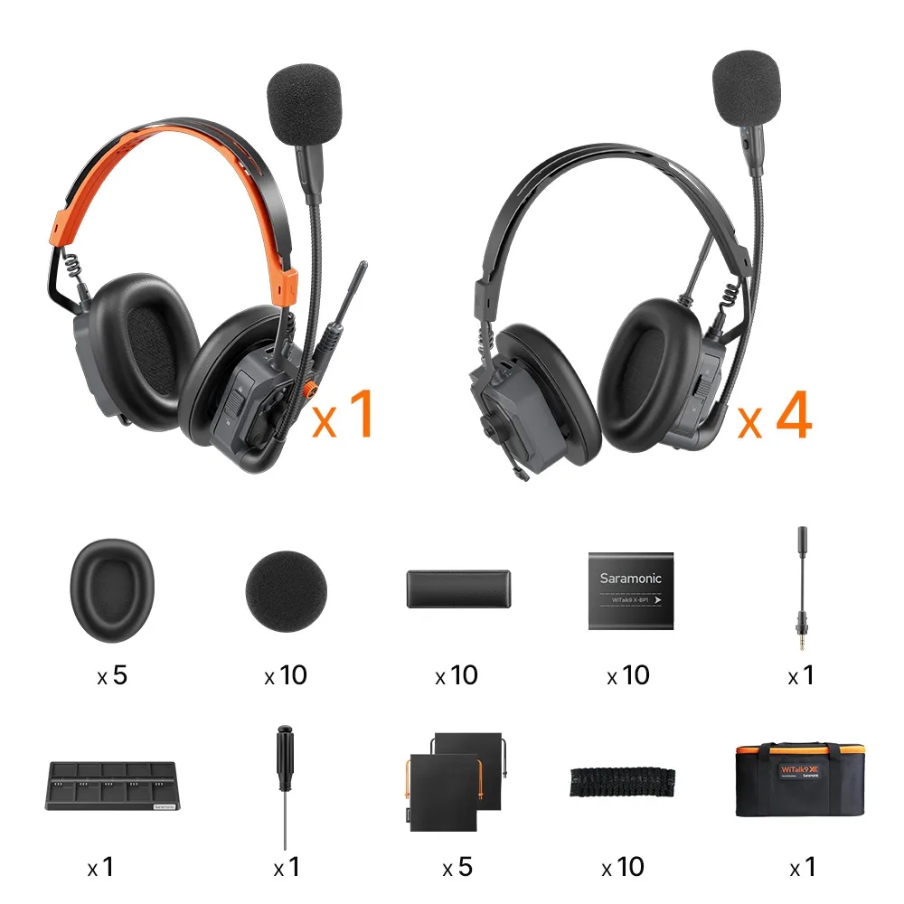 WiTalk9X5D| Kit d'intercom à double oreille pour 5 personnes - Noir