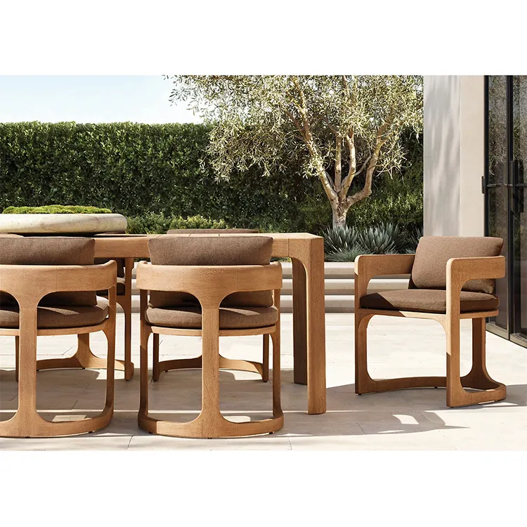 新しいデザインガーデンパティオ屋外ダイニングセットレストラン家具チーク材屋外テーブルと椅子セット6 810席