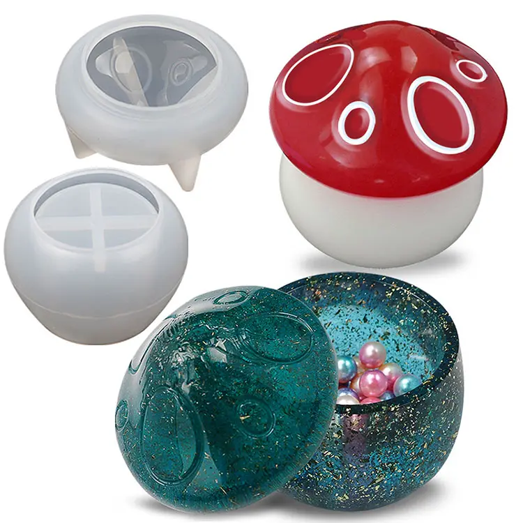 Nouvelles idées boîte de rangement de pot de champignon cristal époxy résine moule bijoux conteneur joli cadeau moule pour bricolage boîte de rangement ornements