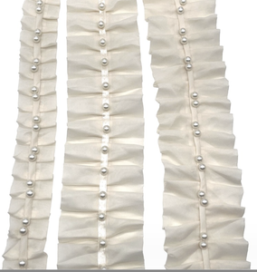 Zsy thời trang hai lớp đính cườm ngọc trai Voan Xếp Li <span class=keywords><strong>Ruffle</strong></span> vải tuyn ren trang trí theo sân - Product Image 2