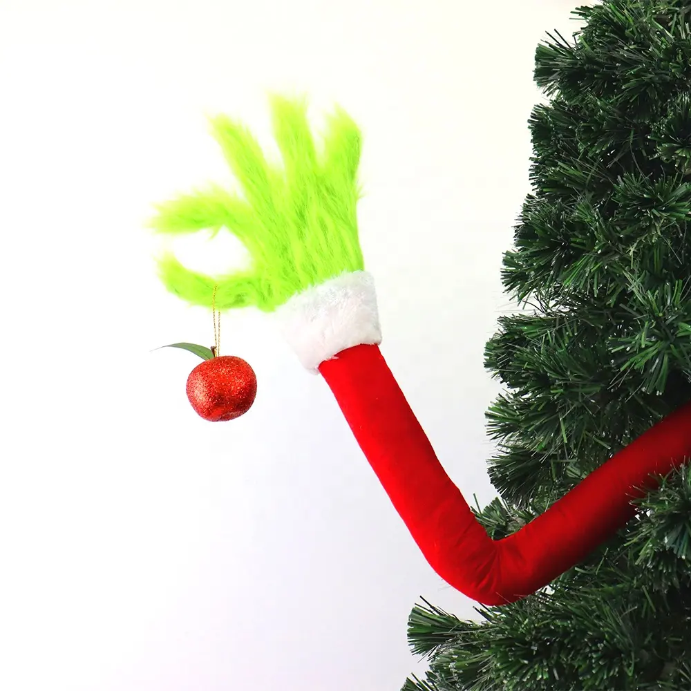 2023 adorno navideño Grinch felpa, suministros de decoración navideña de peluche de monstruo verde, decoraciones para árboles de Navidad de peluche Grinch