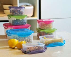 Contenitore per alimenti in plastica da 16 pezzi con pasto per coperchi, senza BPA, contenitore per alimenti, trasparente