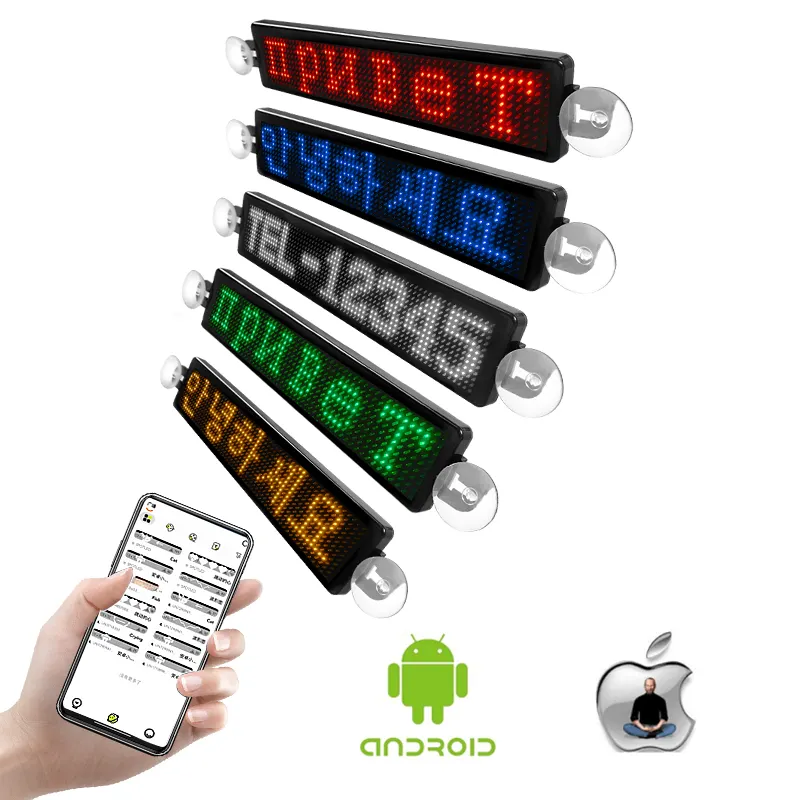 23*5CM kaydırma mesaj kırmızı yeşil mavi beyaz sarı LED araç ekran APP 5V araba pencere taşınabilir Mini araba işaretleri hareketli LED