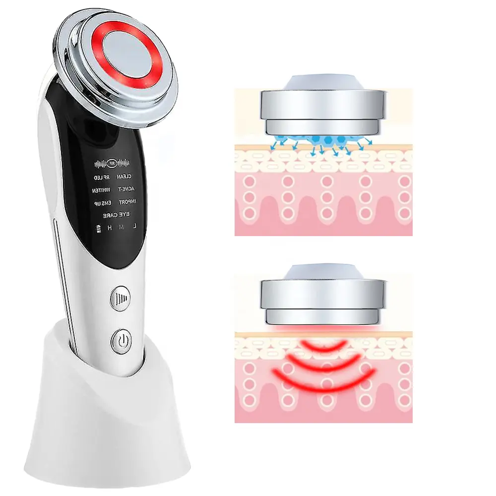 Top vente 4W LED visage rajeunissement de la peau anti-rides masseur RF EMS dispositif de levage à micro-courant cou 7 1 3.7v beauté