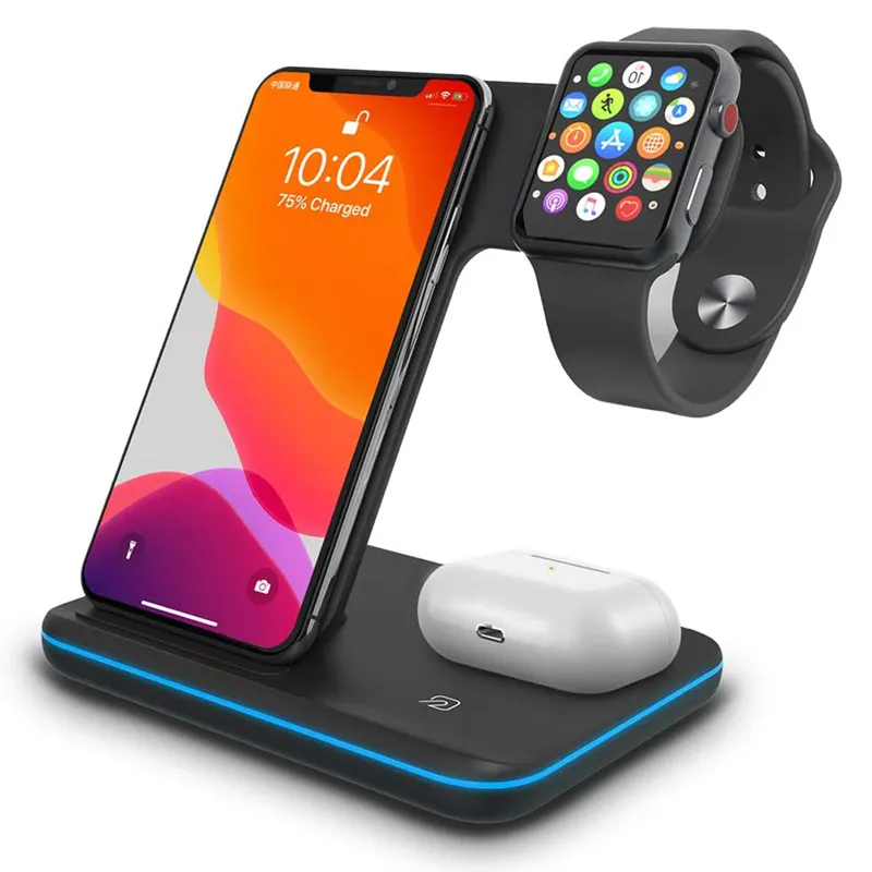 Supporto per caricabatterie universale 3 in 1 stazione di ricarica Wireless veloce da 15W per iPhone 14 pro Apple Watch Ultra Airpods