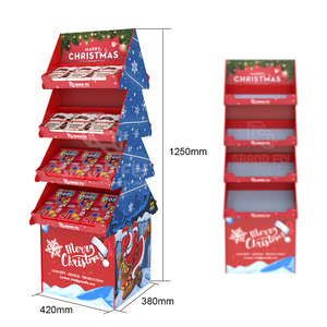 Banco di mostra su ordinazione del pavimento della carta del cartone del cartone dello scaffale di esposizione di natale della drogheria degli scaffali autoportanti di <span class=keywords><strong>POP</strong></span> del supermercato