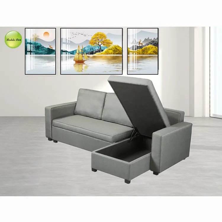 Redde Boo moderno piccolo soggiorno divano letto pieghevole in tessuto a forma di L con produzione di stoccaggio jiangsu 1927