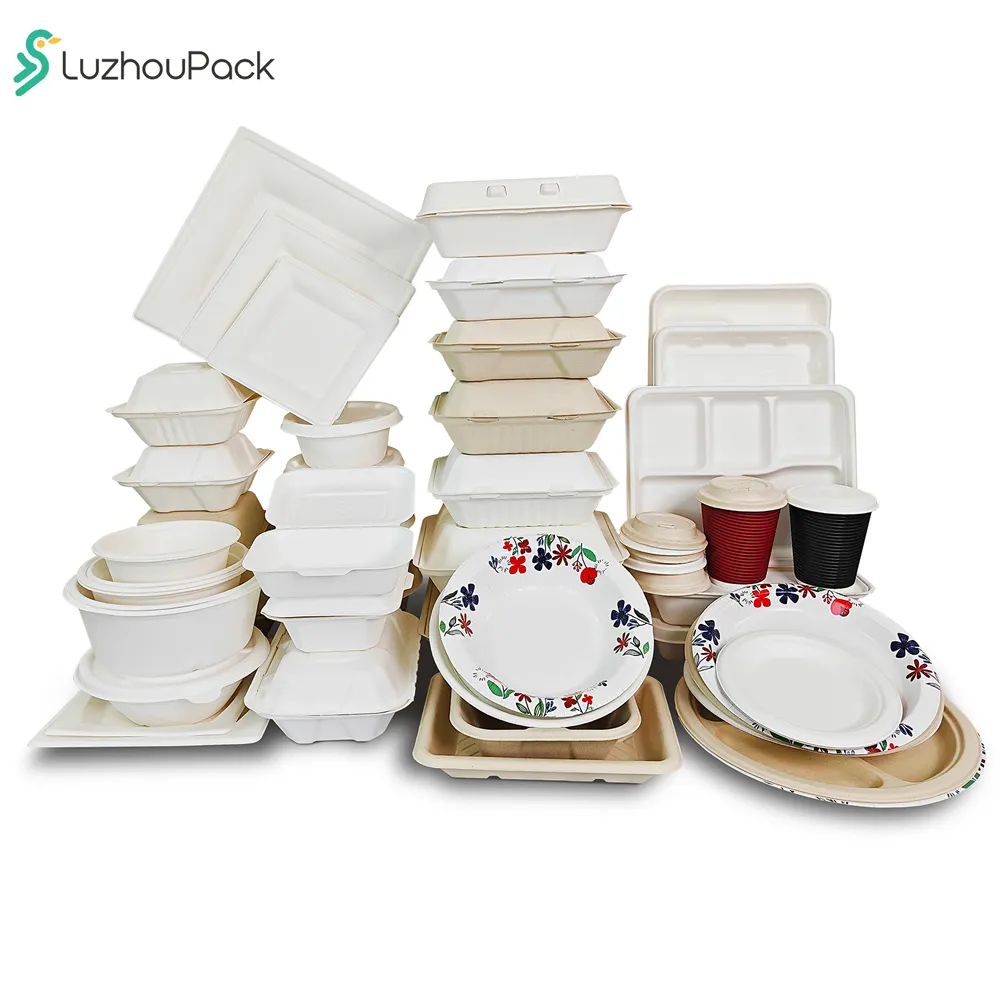 850ml 9 "Microondas grasa Biodegradable bagazo Togo contenedor de comida para llevar de embalaje de la caja de almuerzo para restaurante