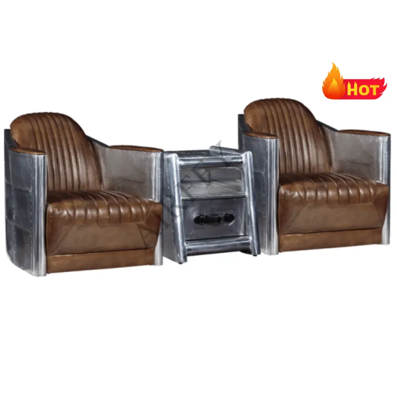 Oem/ODM Retro Nâu văn phòng Aviator da chính hãng giọng ghế loveseat ghế sofa cho da & nhôm Aviator ghế bành