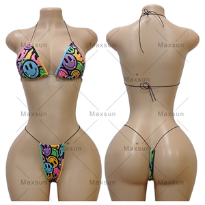 Maxsun Sexy Girls Exotic Dancewear Stripper Outfit 2 Piece Sexy Hot Girls Floral Top Top <strong>String</strong> Bikini Body Stocking Dancewear