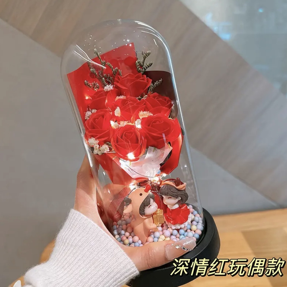 loving red + glass cover + gift bag + battery greeting card