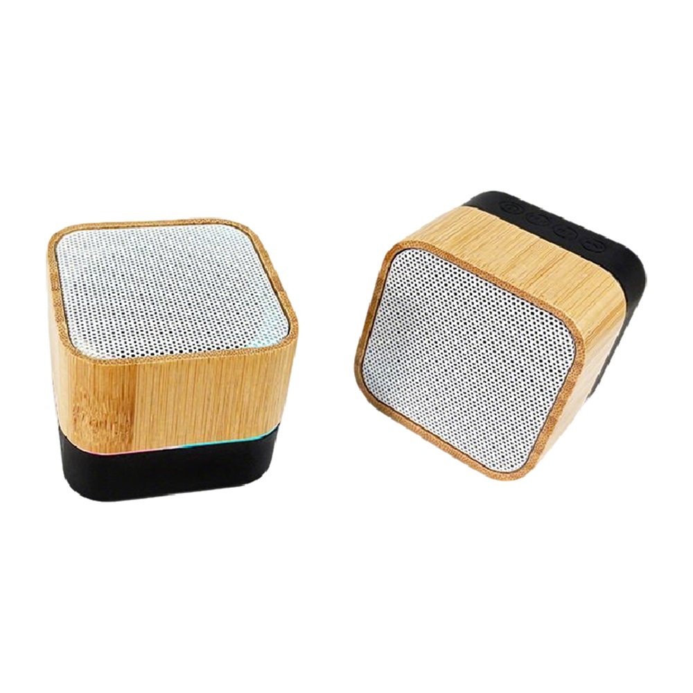 Haut-parleur BT portable en bambou naturel avec logo personnalisé