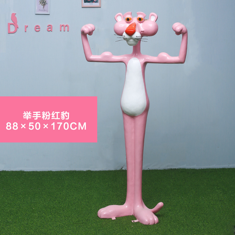 Pink panther with raised hand