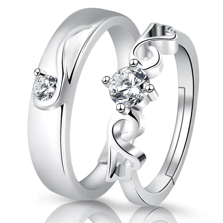 Set di anelli rotondi regolabili eleganti e sofisticate placcati in argento per sempre per gli amanti delle coppie