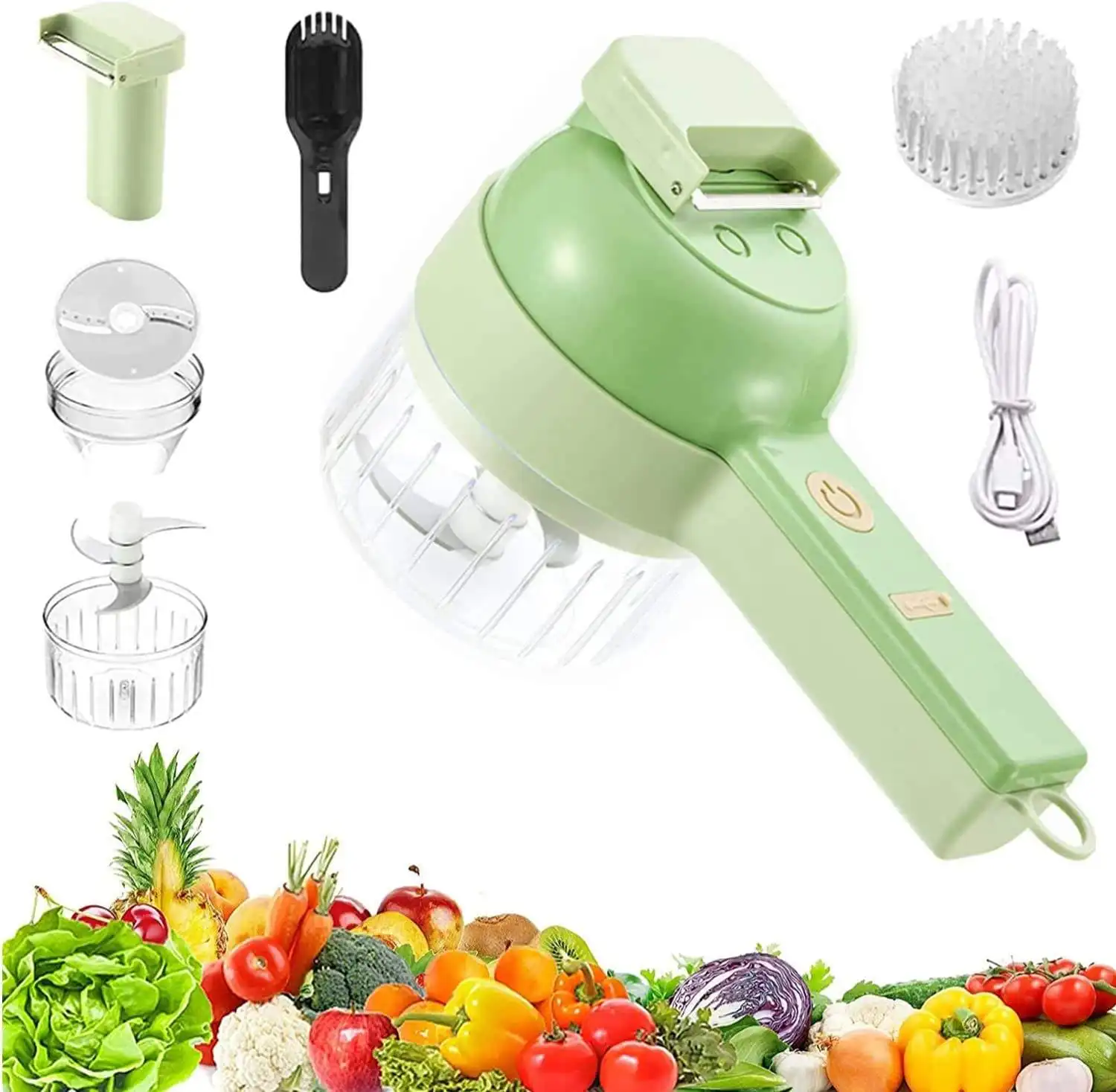 أدوات مطبخ قطاعة خضروات كهربائية محمولة USB 4 في 1 صغيرة لقطع الخضروات والثوم في المطبخ