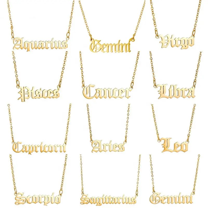 Moda no deslustre plata 18K chapado en oro astrología horóscopo colgante mujeres Acero inoxidable 12 signo del zodiaco collar joyería