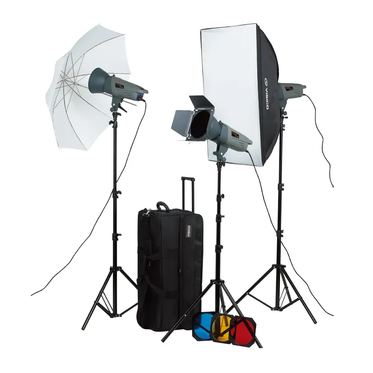 VISICO Photo Studio Equipment Lighting Kit Strobe Senter Kit dengan 3 Kepala Flash