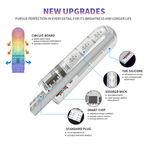 Lamp T10 5050 6smd Silicone 194 168 <strong>LED</strong> Bulb <strong>RGB</strong> Car Remote Controller Wireless T10 <strong>Rgb</strong> 16-Colors Change T10 <strong>Rgb</strong> <strong>Led</strong> Car Light - Product Image 2