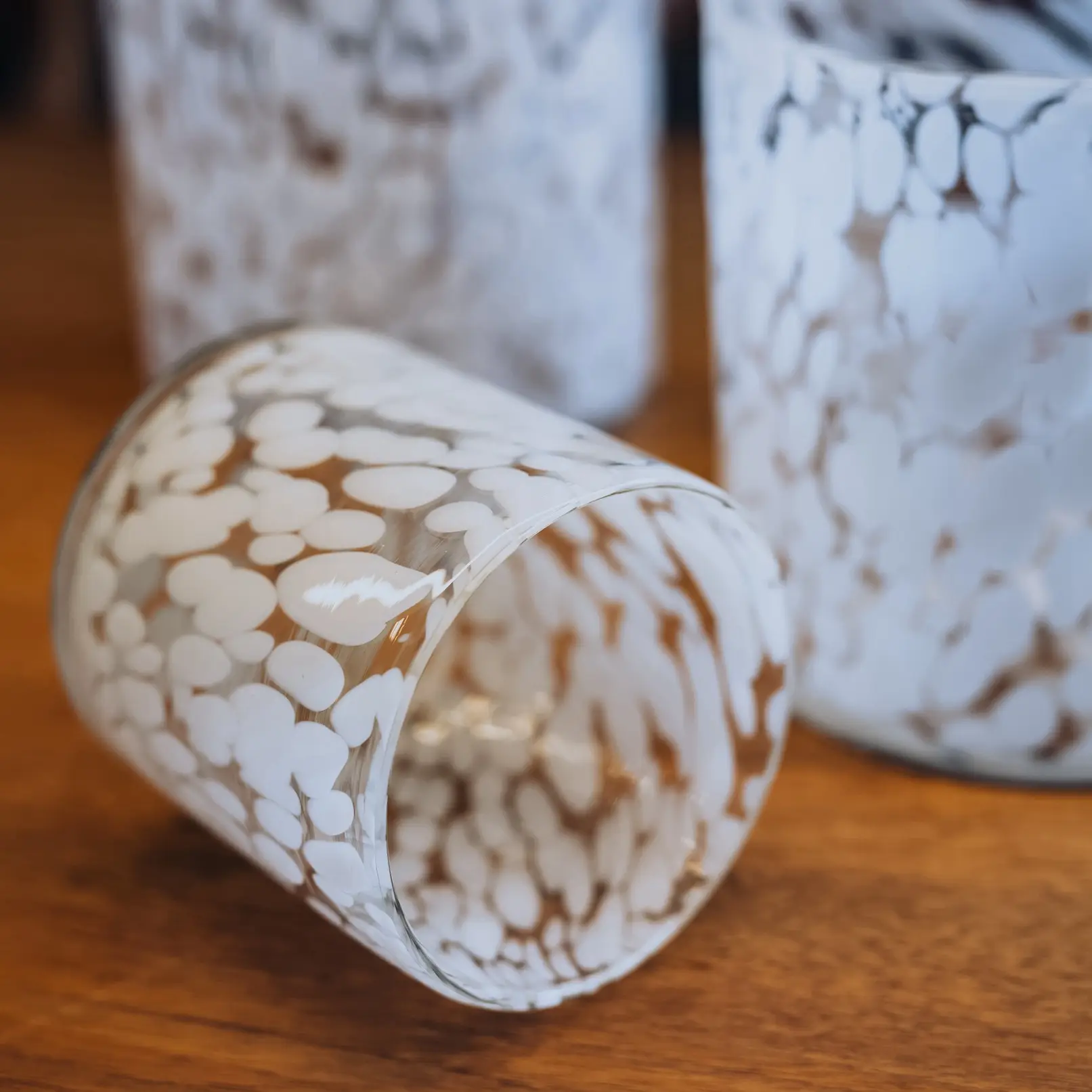 Bocaux à bougies en verre blanc résistant à la chaleur recyclé vide fait à la main clair avec tache colorée grand cylindre