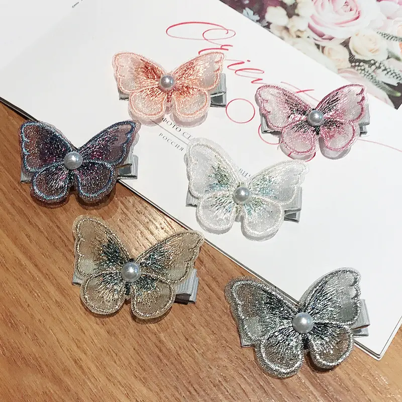 Wholesale kids hair accessories clips mini Fabric butterfly hair pins clips for girls metal barrette kids hair clips