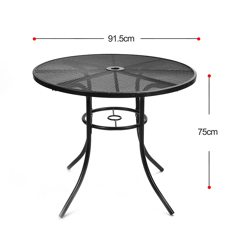 Tavolo da pranzo all'aperto, Patio in metallo con struttura in acciaio tavolo rotondo con rivestimento in polvere e rete di ferro in ferro nero