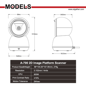 AiGather A-700 + 预算友好型台式扫描仪2D全向二维码阅读器，供银行合法政府使用 - Product Image 6