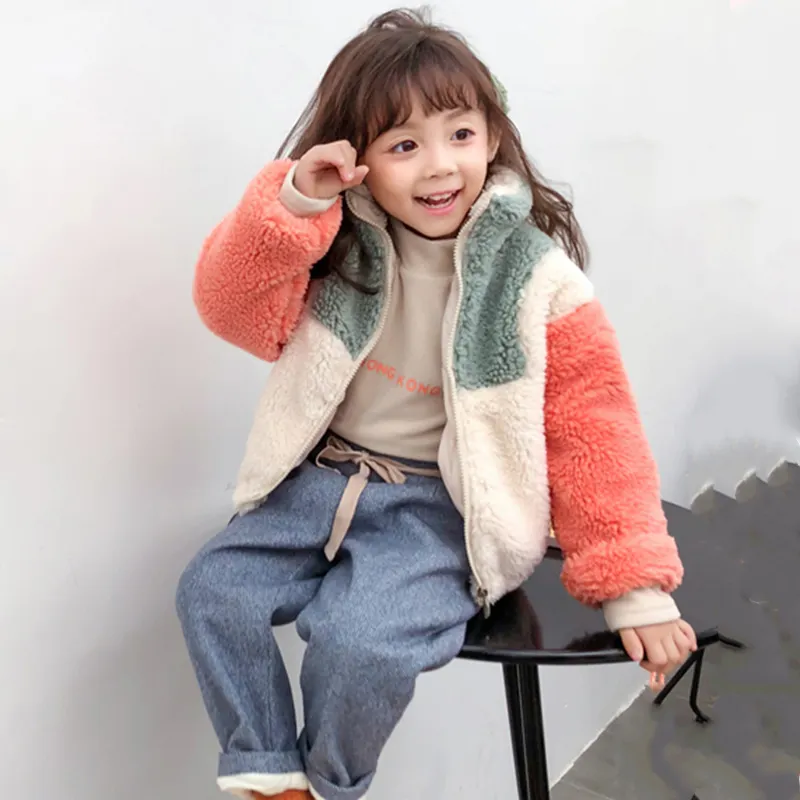 Nouvelle mode Premium automne hiver bébé vestes en polaire épissures contraste garçons et filles vêtements en coton manteau épais pour enfants 2023