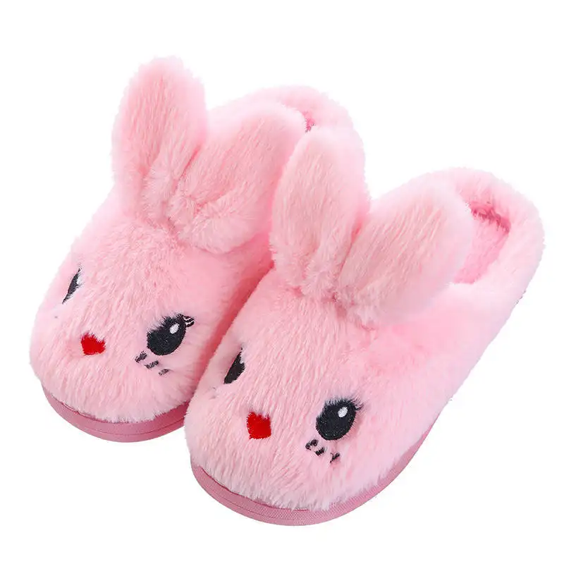 2024 nuevas zapatillas de felpa de conejo para niños de invierno, zapatos de Interior para el hogar, zapatillas peludas para niños, Zapatillas de algodón para niñas