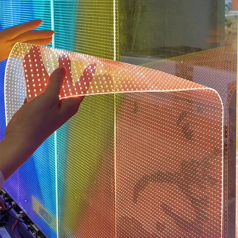 P10 yüksek şeffaf kapalı şeffaf esnek led reklam ekranı Film ekranı
