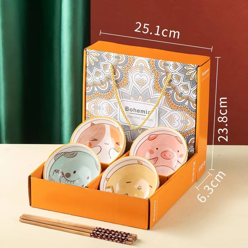 การ์ตูน+4 ชาม +4 ตะเกียบ