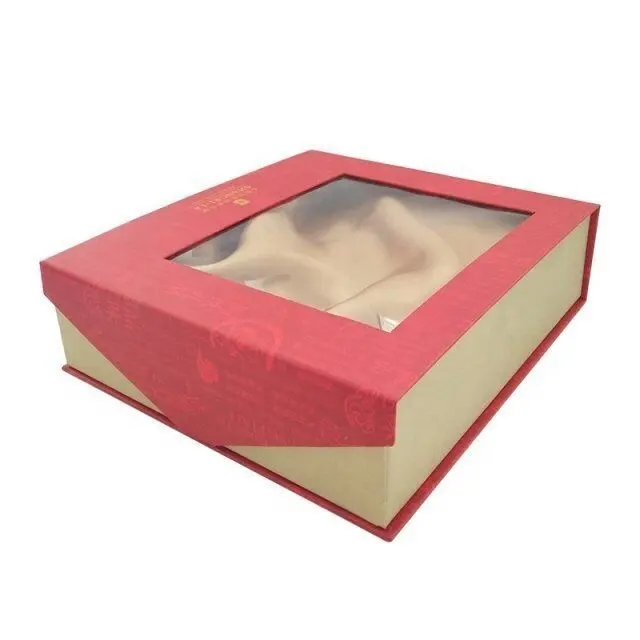 Caja de regalo rectangular de papel de embalaje para vestido de boda, personalizada, de lujo, con ventana de PVC transparente, venta al por mayor