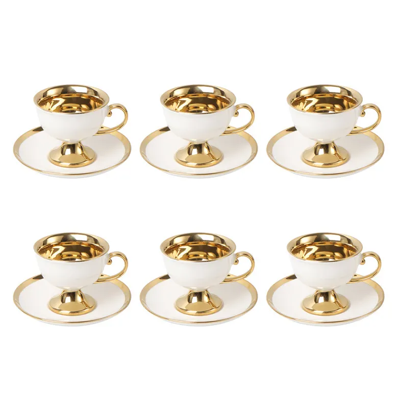 Lot de 6 tasses à thé de luxe plaquées or, ensembles de tasses arabes pour le café et le thé
