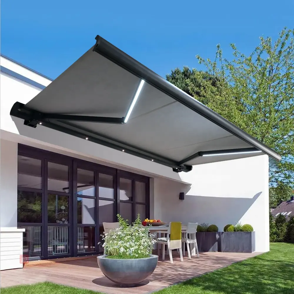 Toldo retráctil de gran oferta, toldo de pared con tasa competitiva, toldo retráctil completo de aluminio de casete, toldo exterior de 3/2 metros