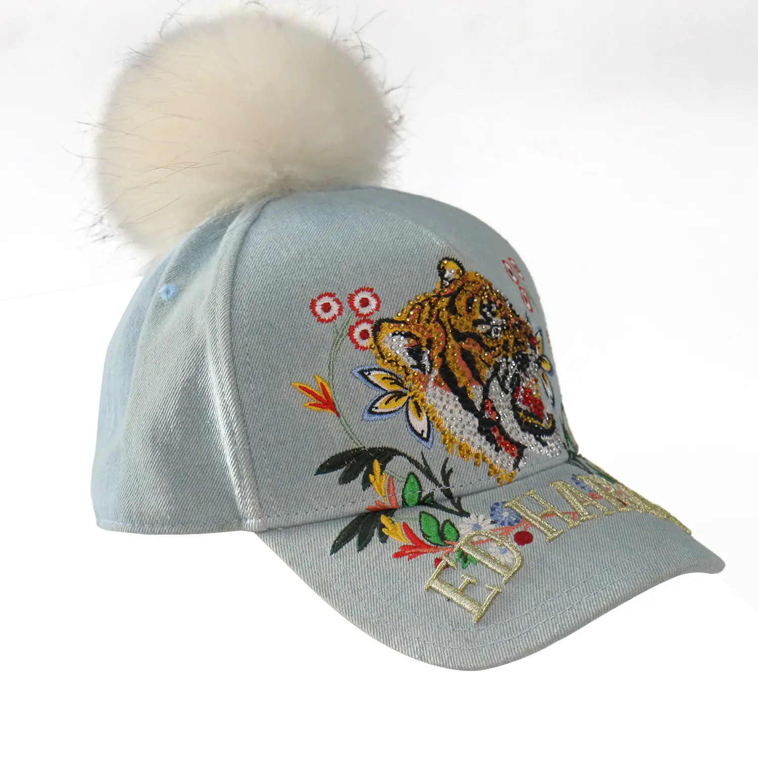 לוגו רקמת נמר מותאם אישית כותנה מסגרת בייסבול עם כובע כדור פלאפי מתחת לשוליים