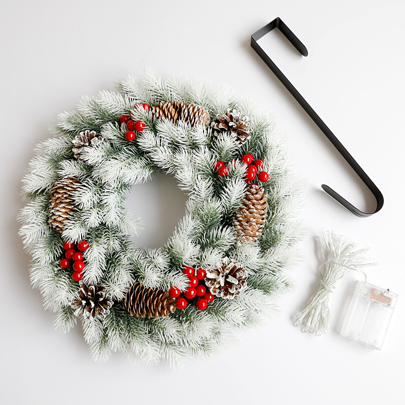 White Pinecone Wreath (with Lights & Hook)